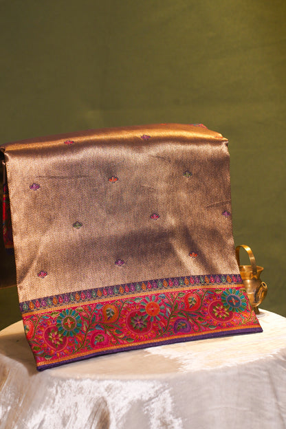 Gold Vegan Silk Saree with Exquisite Meenakari Mandala