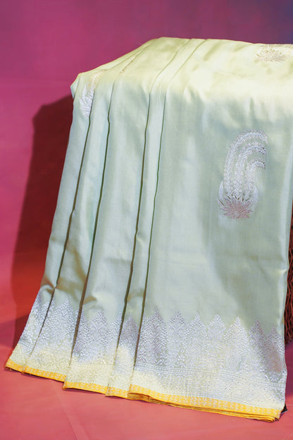 "Virasat 254" Banarasi Ektara Silk Kadwa Weave Real Silver Jari Saree