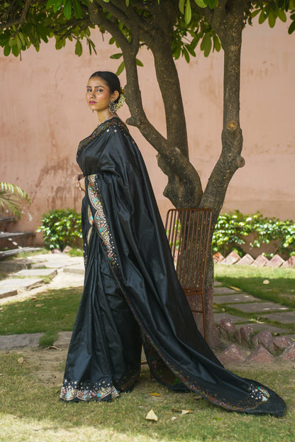 Handwoven Black Banarasi Katan Silk Saree