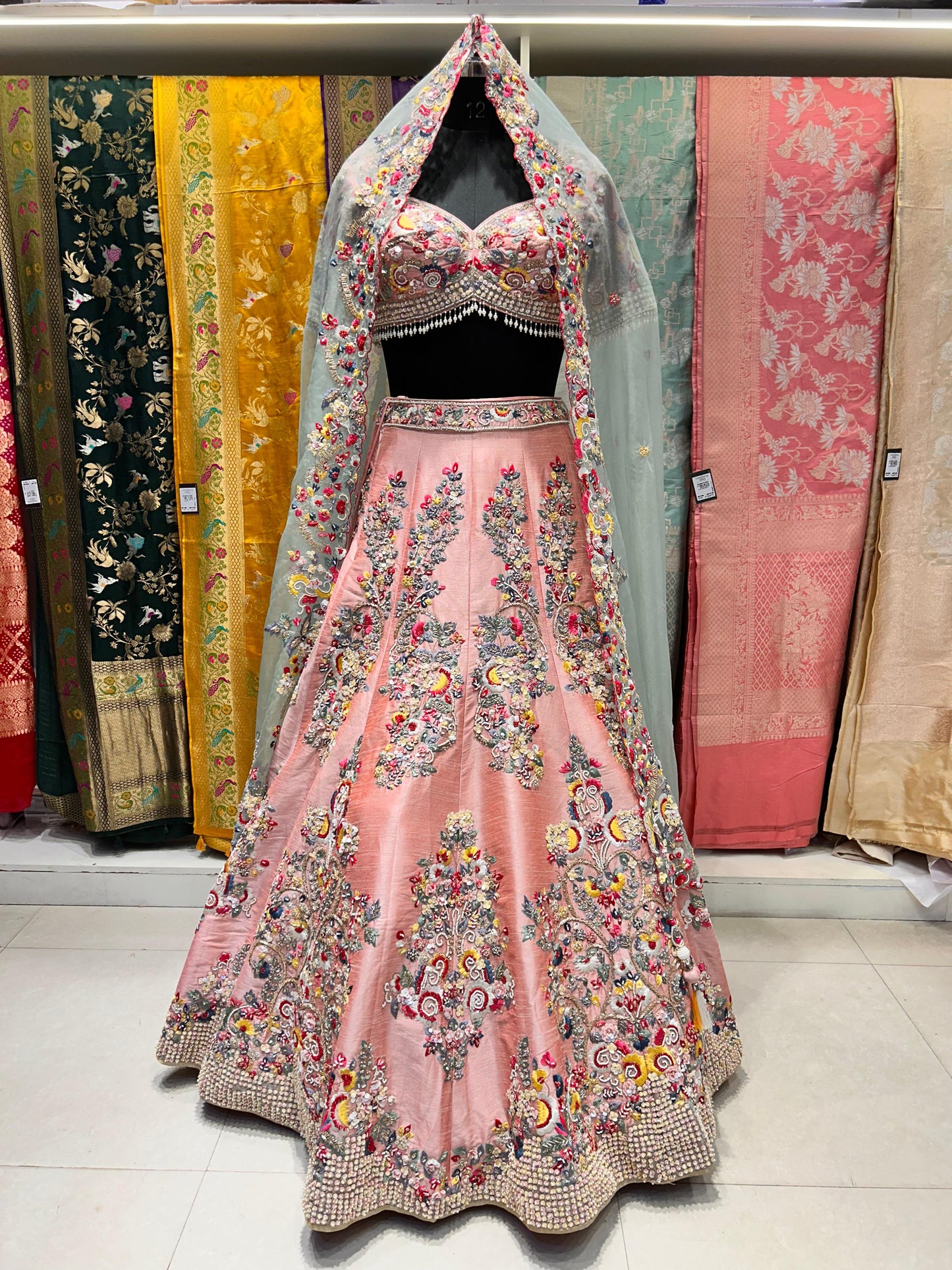 Luxurious Raw Silk Hand-Embroidered Lehenga with Customized Fitting