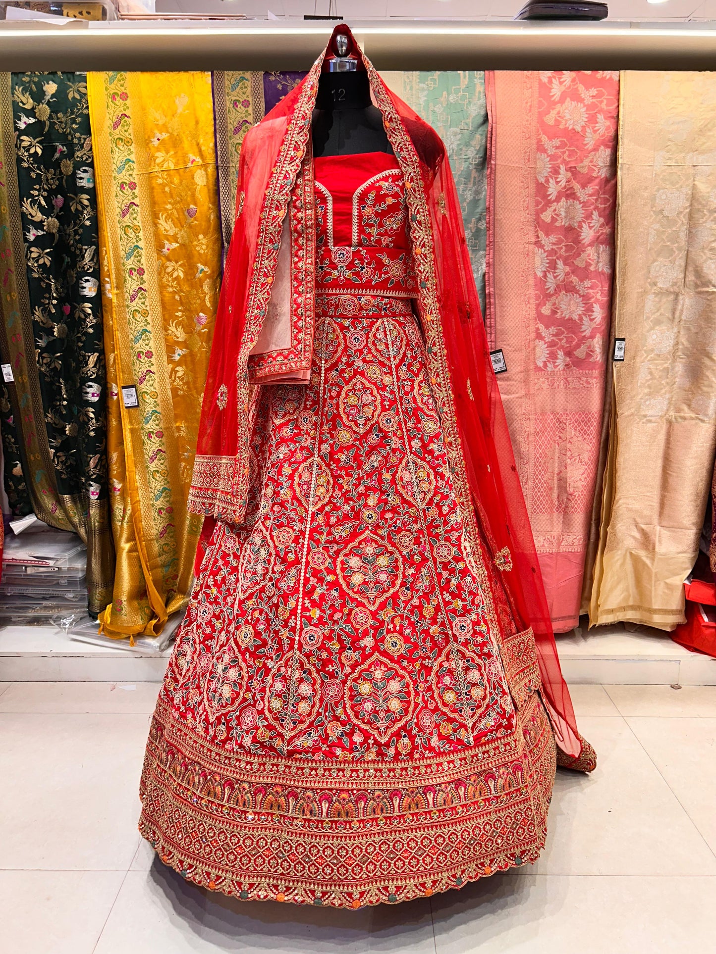 Exquisite Raw Silk Multi-Color Thread Lehenga with Zardozi Work