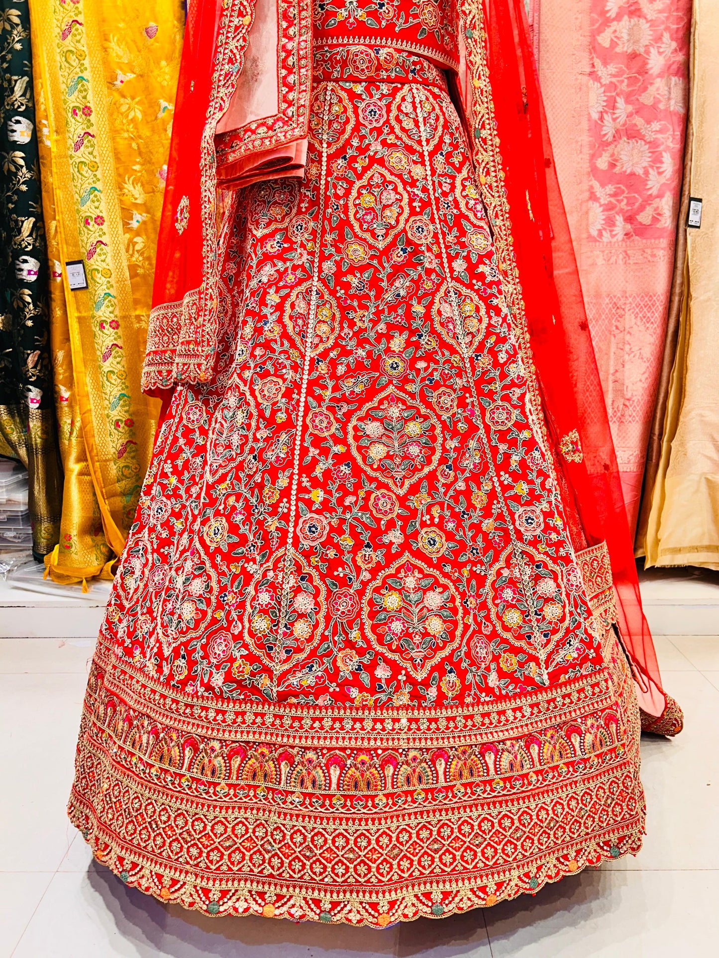 Exquisite Raw Silk Multi-Color Thread Lehenga with Zardozi Work