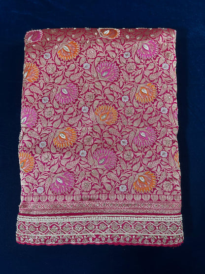 Nita ambani in Custome Pink multi resham kadwa floral woven saree