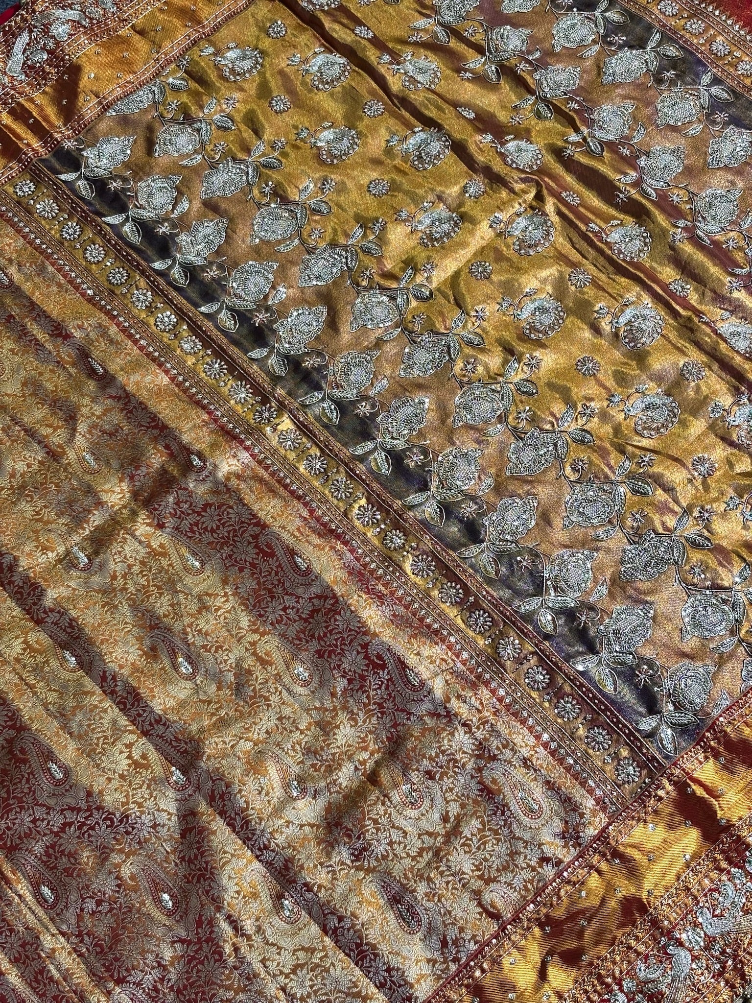 VIRASAT 381: Royal Gold Kanjivaram Silk Saree with Hand Mehreen Zardozi Work (Silk Mark Certified)