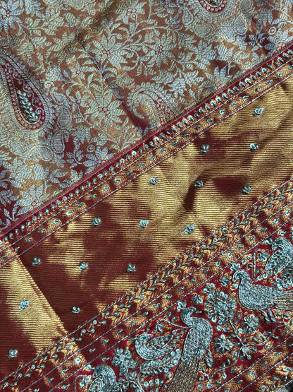 VIRASAT 381: Royal Gold Kanjivaram Silk Saree with Hand Mehreen Zardozi Work (Silk Mark Certified)