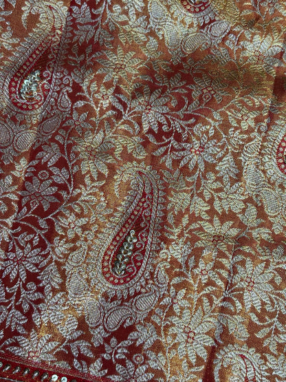 VIRASAT 381: Royal Gold Kanjivaram Silk Saree with Hand Mehreen Zardozi Work (Silk Mark Certified)