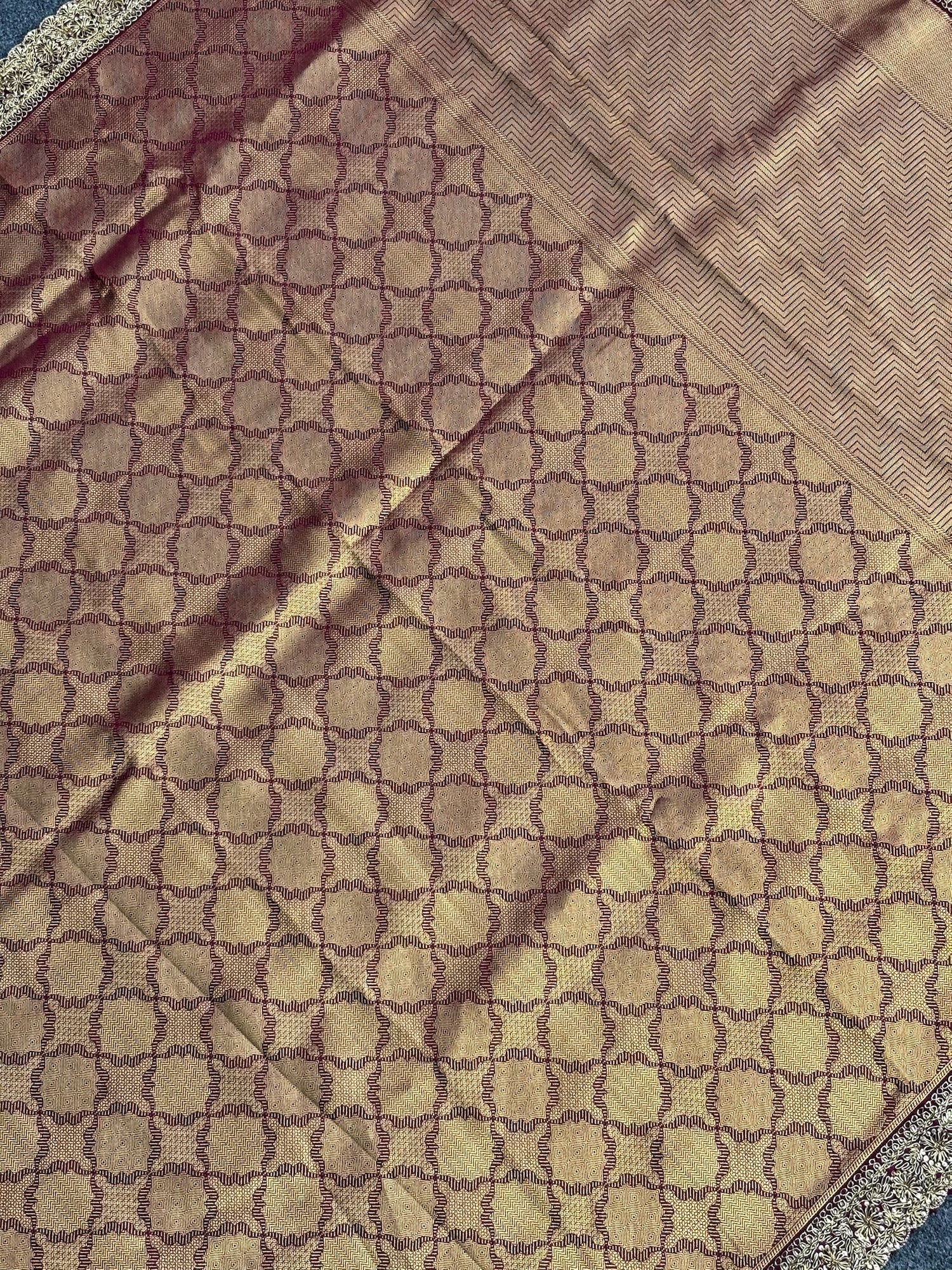 VIRASAT 386: Wine Brocade Tissue Silk Saree with Antique Zari Weaving &amp; Hand Zardozi Border
