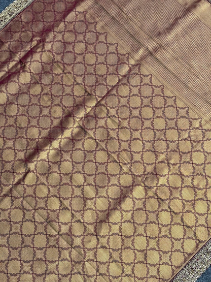 VIRASAT 386: Wine Brocade Tissue Silk Saree with Antique Zari Weaving &amp; Hand Zardozi Border