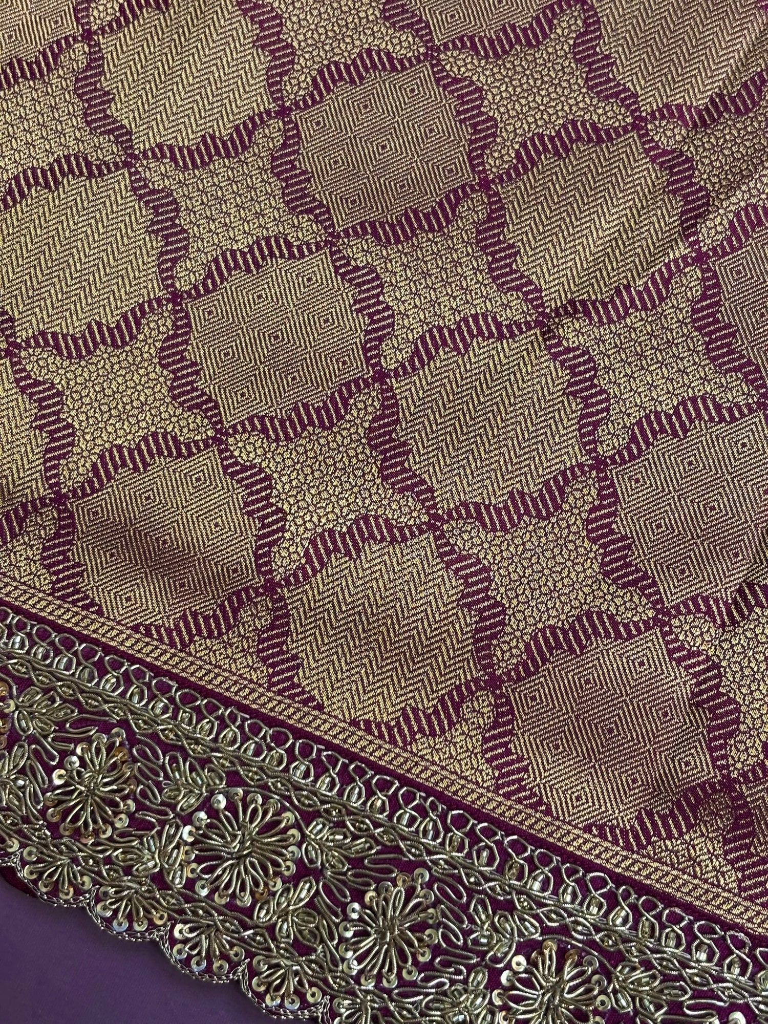 VIRASAT 386: Wine Brocade Tissue Silk Saree with Antique Zari Weaving &amp; Hand Zardozi Border