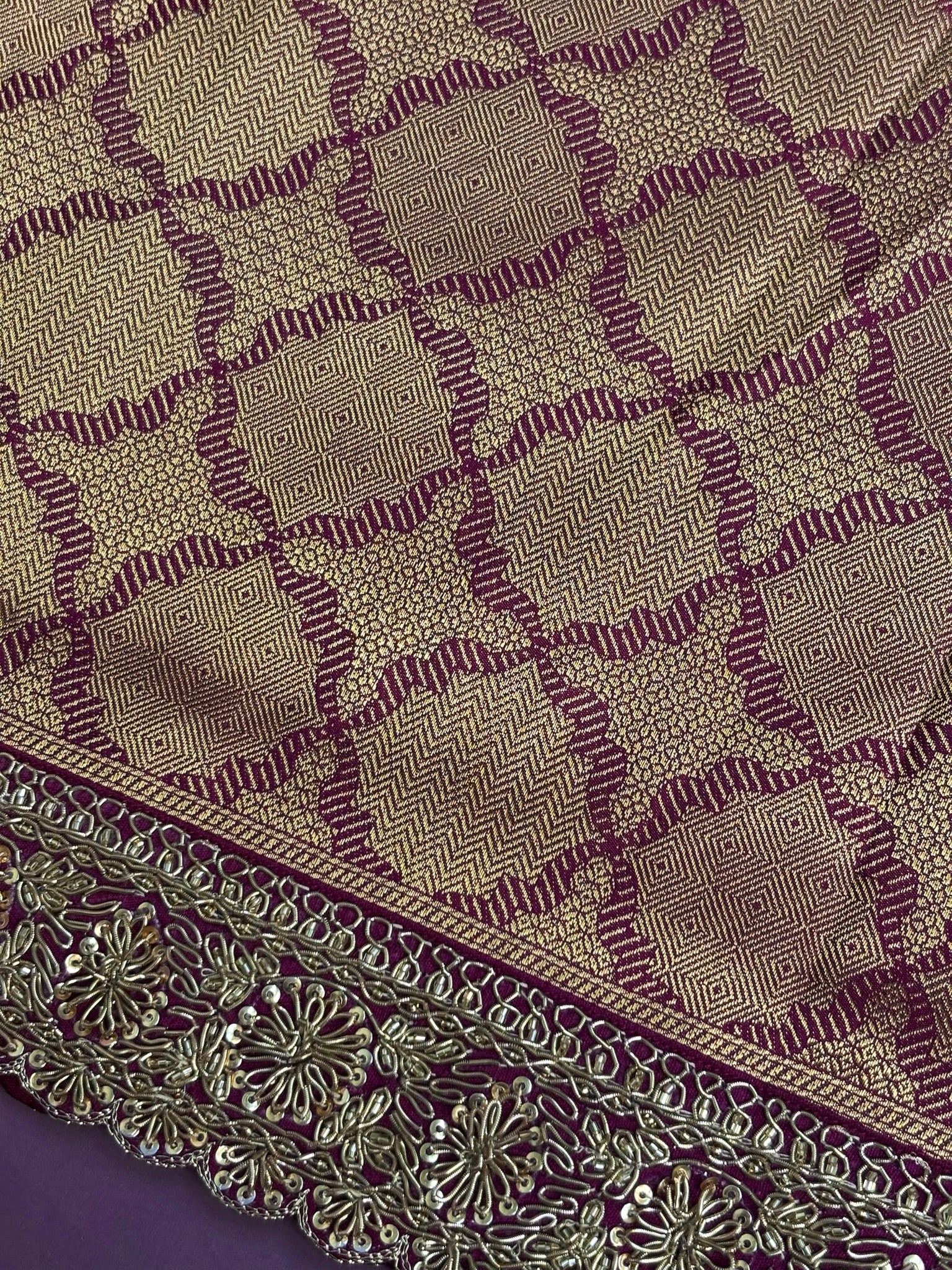 VIRASAT 386: Wine Brocade Tissue Silk Saree with Antique Zari Weaving &amp; Hand Zardozi Border