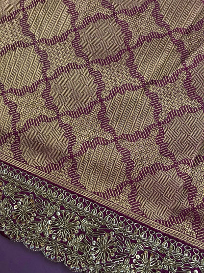 VIRASAT 386: Wine Brocade Tissue Silk Saree with Antique Zari Weaving &amp; Hand Zardozi Border