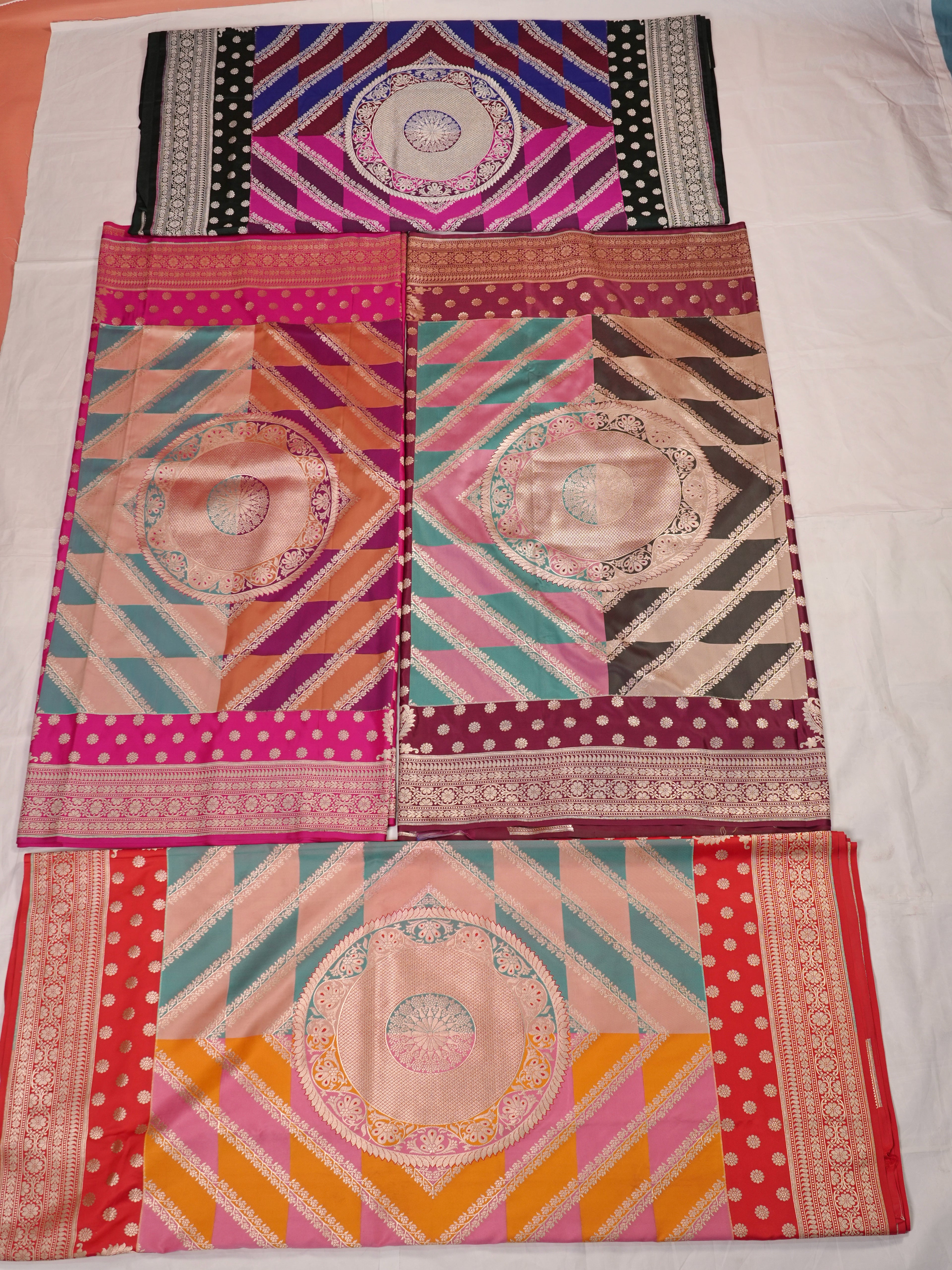 WAAH BANARAS 100X: Banarasi Chaarbagh Rangkaat Satan Silk Saree 100% Pure Vegan
