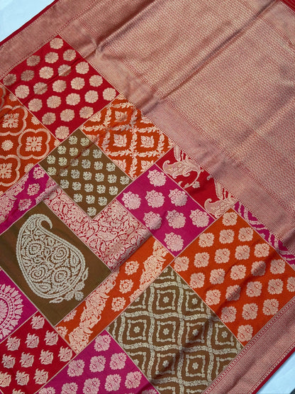 VIRASAT 374: Pure Handloom Katan Silk Rangkat Saree with Intricate Zari Weaving (Silk Mark Certified)