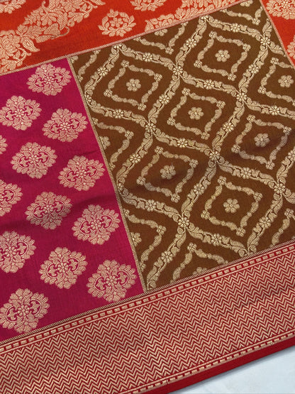 VIRASAT 374: Pure Handloom Katan Silk Rangkat Saree with Intricate Zari Weaving (Silk Mark Certified)