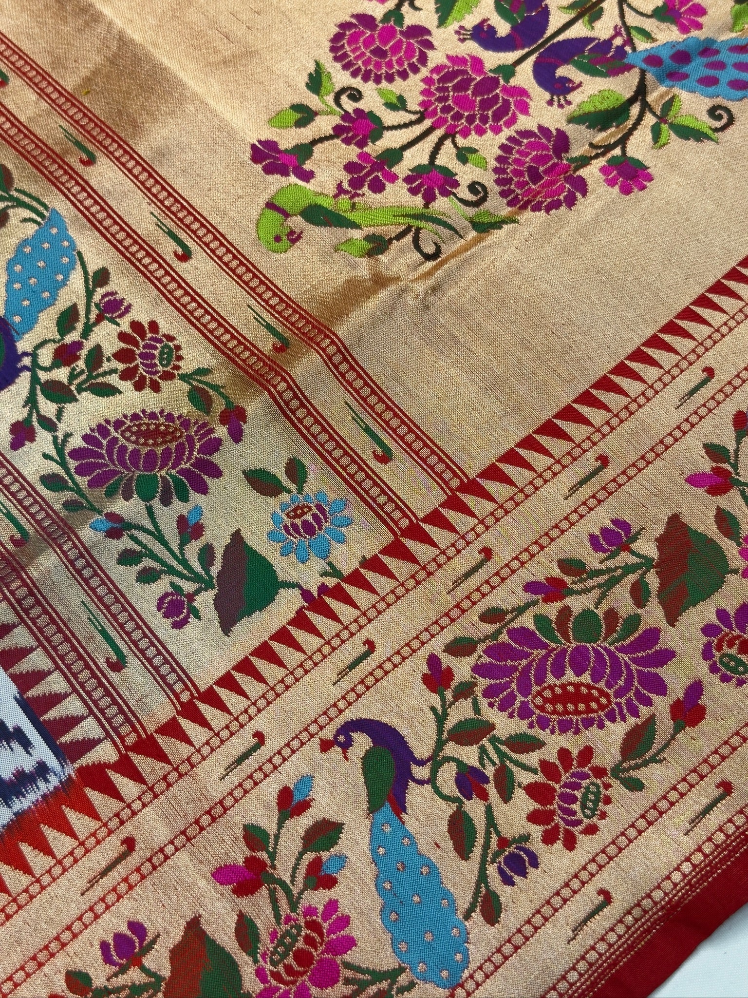 VIRASAT 373: Navy Blue Pure Patola Silk Saree with Paithani Border &amp; Pallu (Silk Mark Certified)