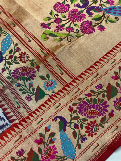 VIRASAT 373: Navy Blue Pure Patola Silk Saree with Paithani Border &amp; Pallu (Silk Mark Certified)