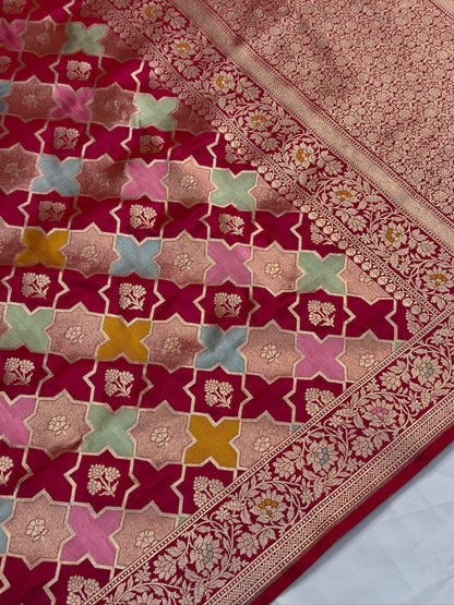 VIRASAT 402: Rani Pink Pure Handloom Katan Silk Rangkat Saree with Meenakari Border &amp; Pallu (Silk Mark Certified)