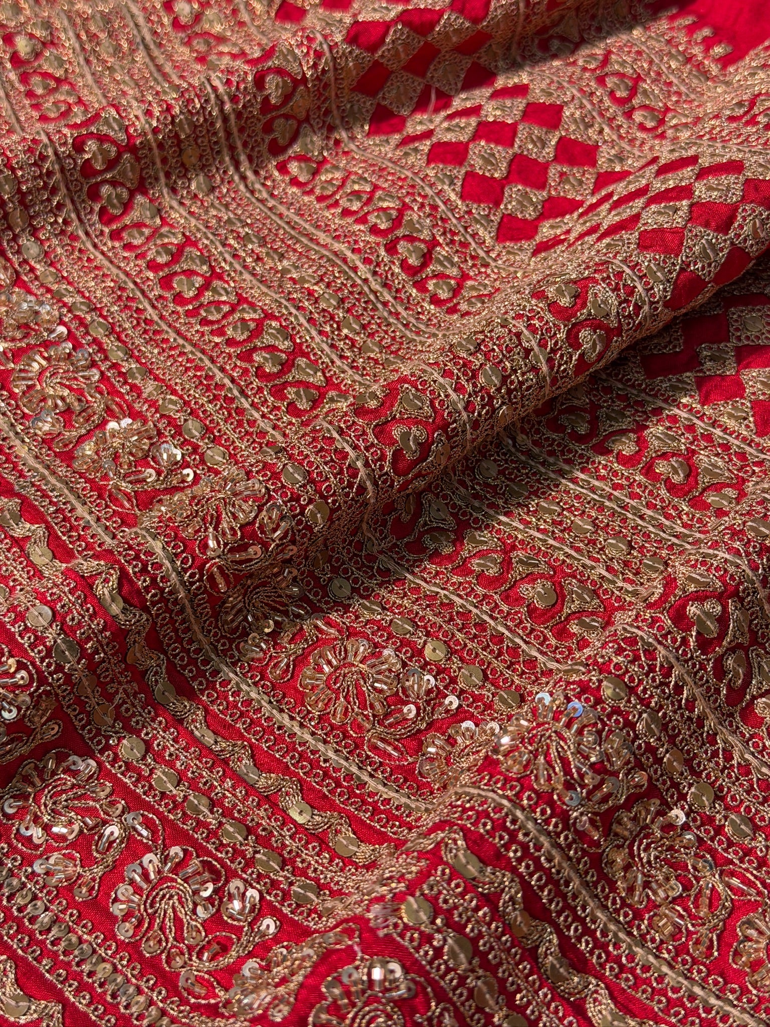 VIRASAT 396: Bridal Red Raw Silk Saree with Hand Zardozi Work