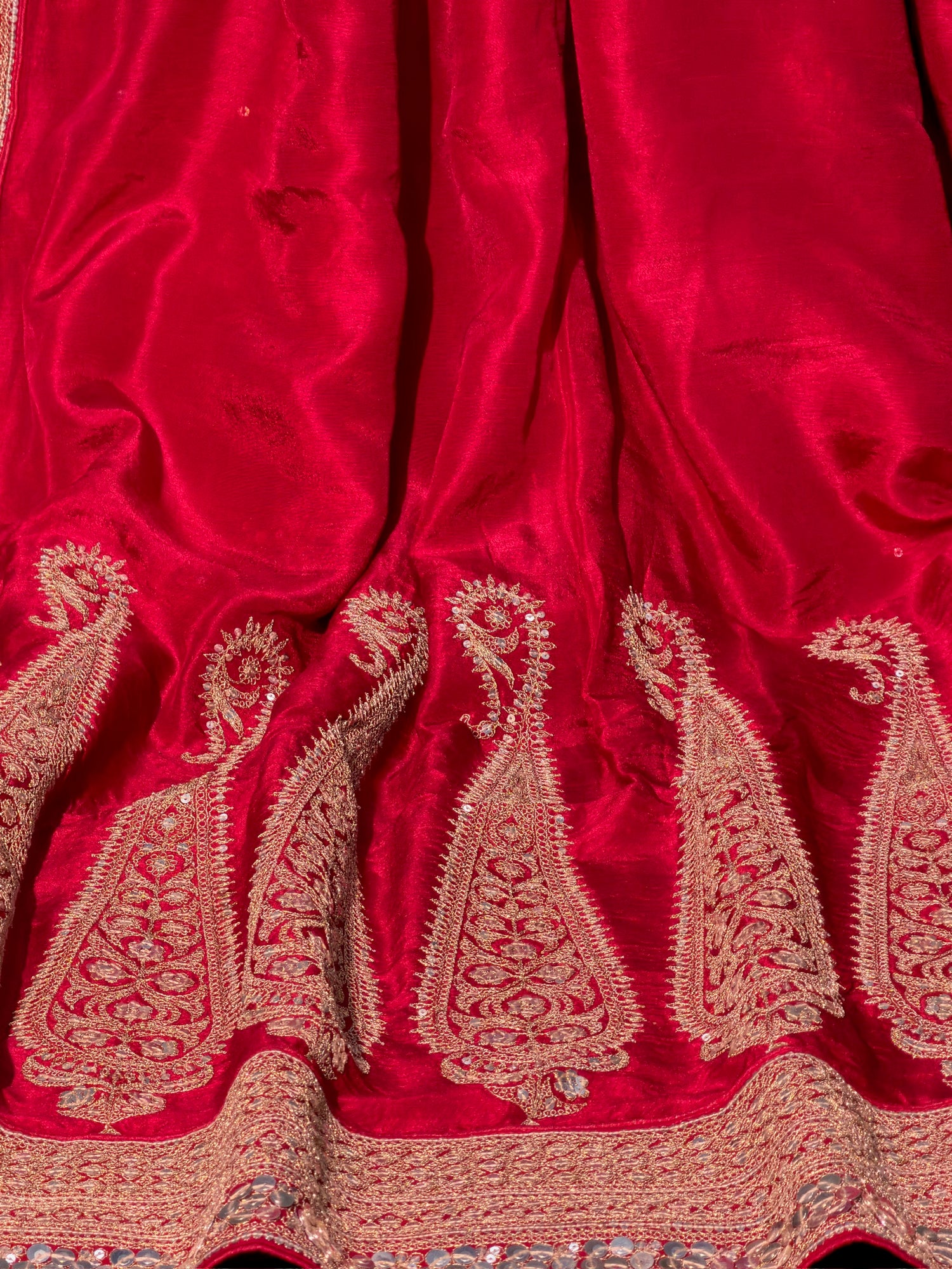 VIRASAT 393: Blood Red Raw Silk Saree with Hand Zardozi Work