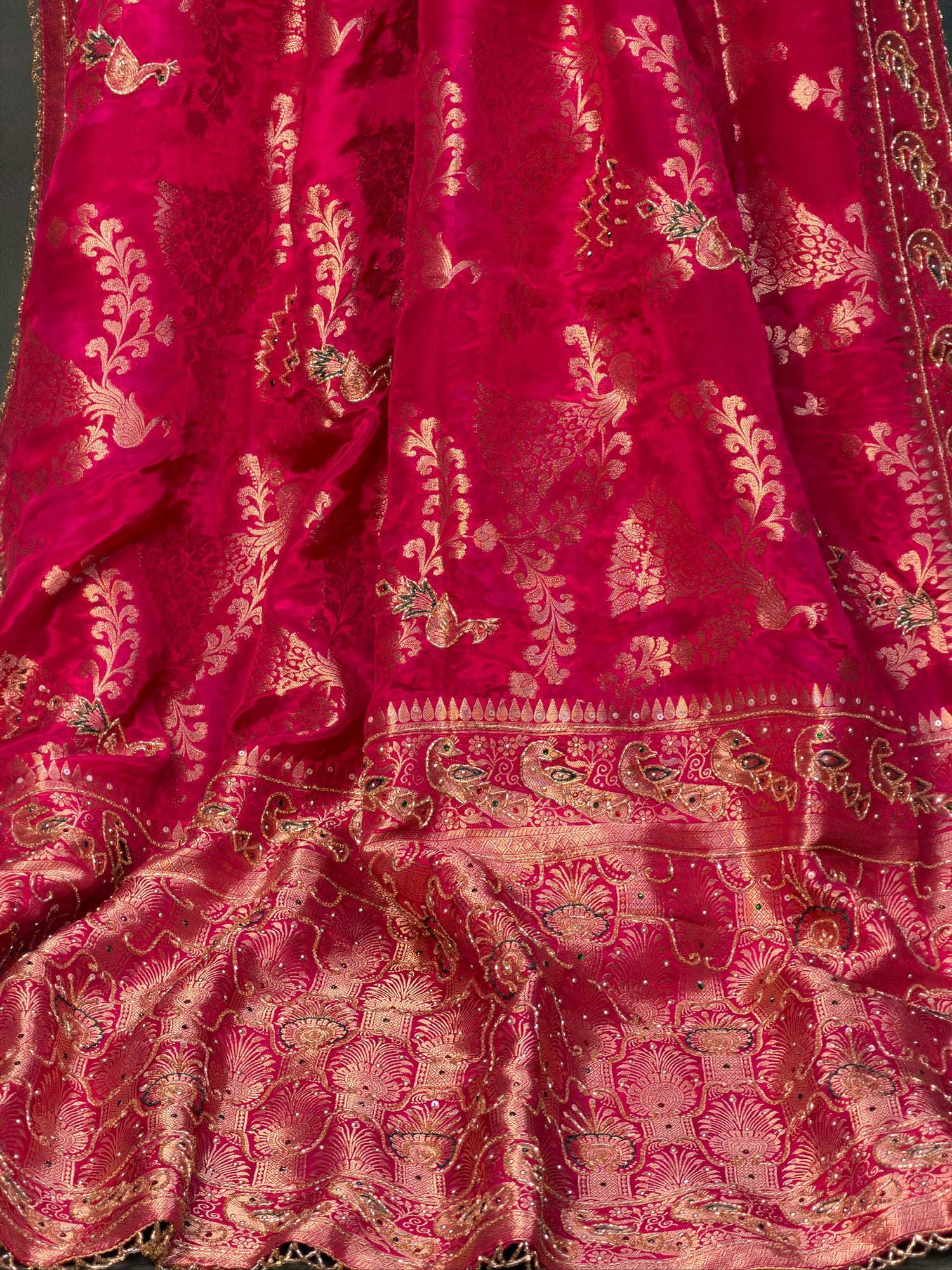 VIRASAT 415: Magenta Crepe Silk Saree with Hand Zardozi Work &amp; Designer Border