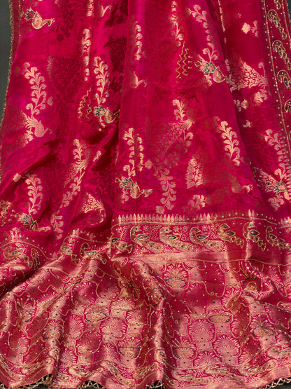 VIRASAT 415: Magenta Crepe Silk Saree with Hand Zardozi Work &amp; Designer Border