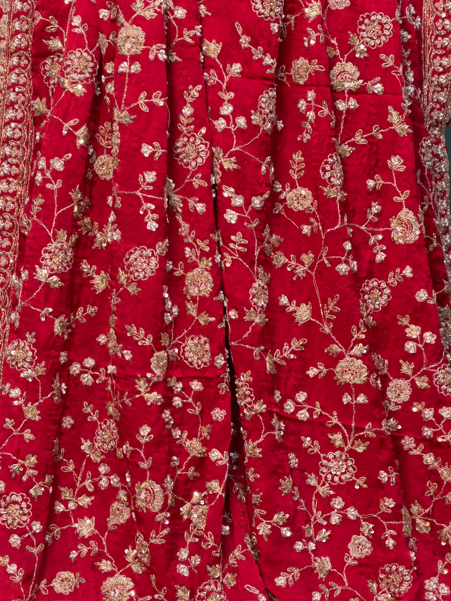 VIRASAT 394: Bridal Red Soft Crepe Silk Saree with Hand Zardozi Work