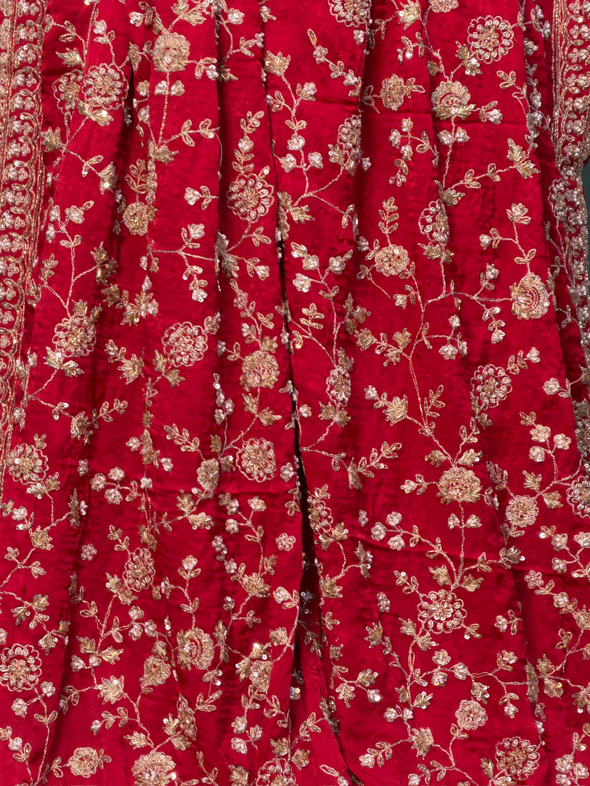 VIRASAT 394: Bridal Red Soft Crepe Silk Saree with Hand Zardozi Work