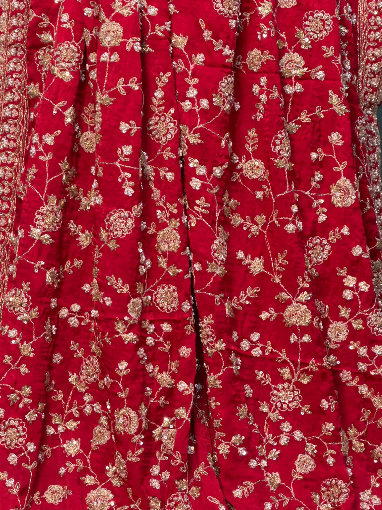 VIRASAT 394: Bridal Red Soft Crepe Silk Saree with Hand Zardozi Work