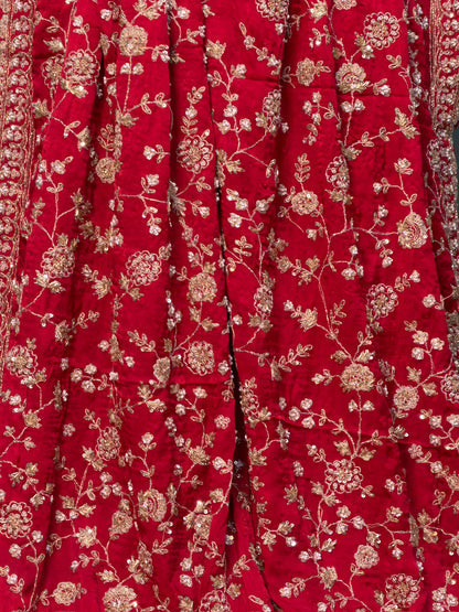 VIRASAT 394: Bridal Red Soft Crepe Silk Saree with Hand Zardozi Work