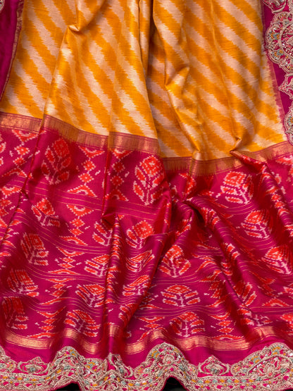 VIRASAT 400: Mustard Raw Silk Saree with Handcrafted Zardozi Artistry