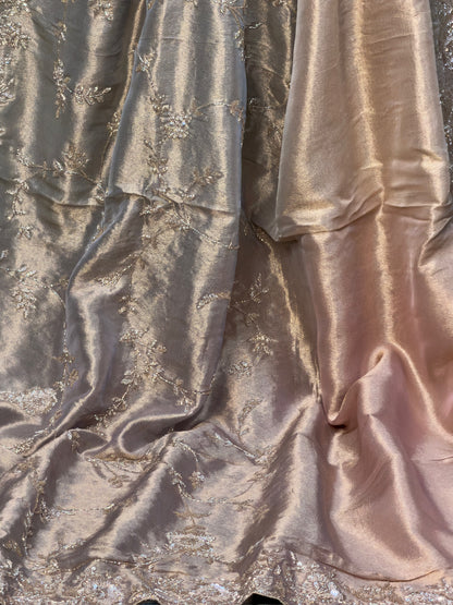 VIRASAT 392: Silver Ombre Tissue Silk Saree with Hand Zardozi Work