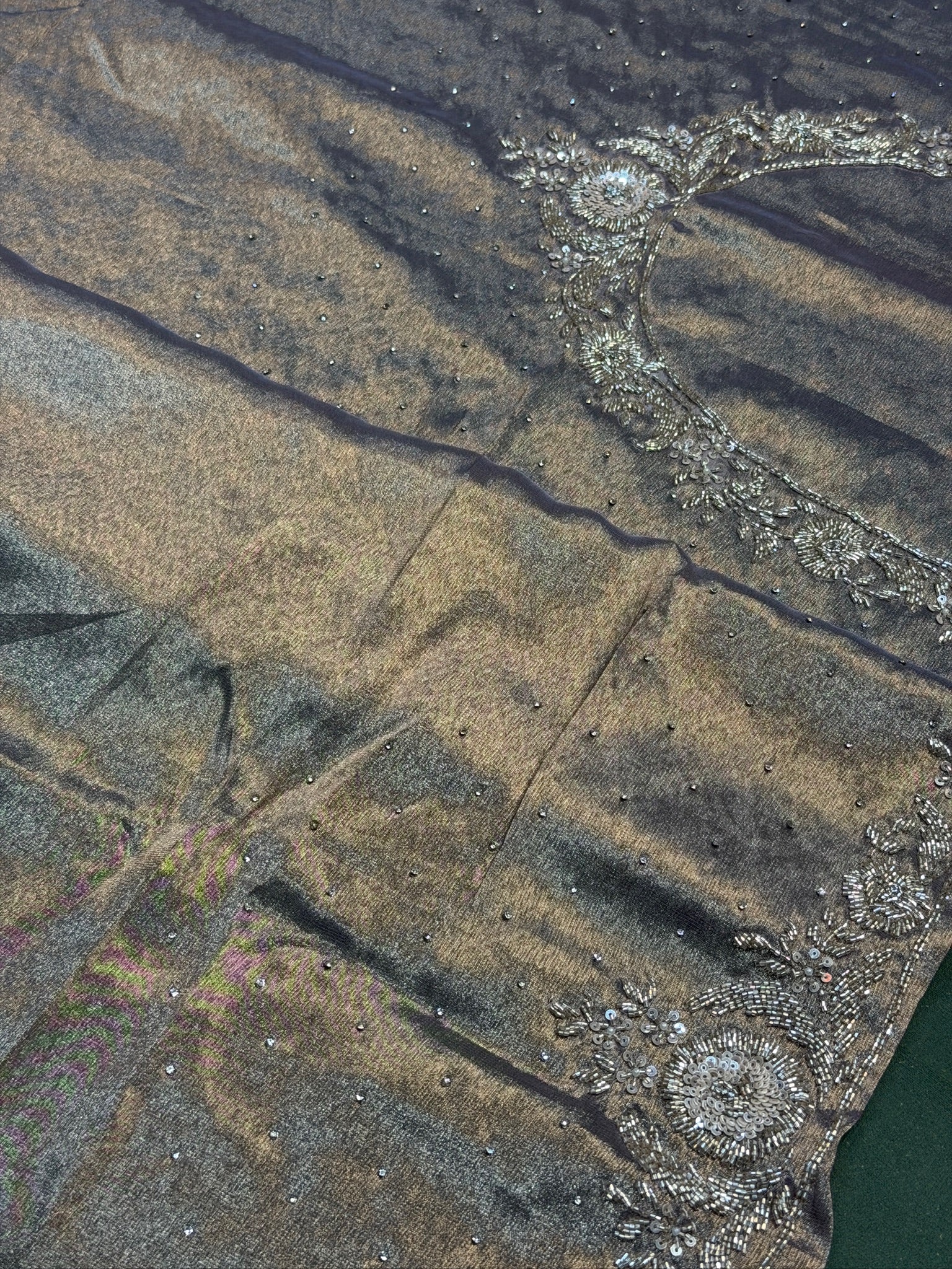 VIRASAT 392: Silver Ombre Tissue Silk Saree with Hand Zardozi Work