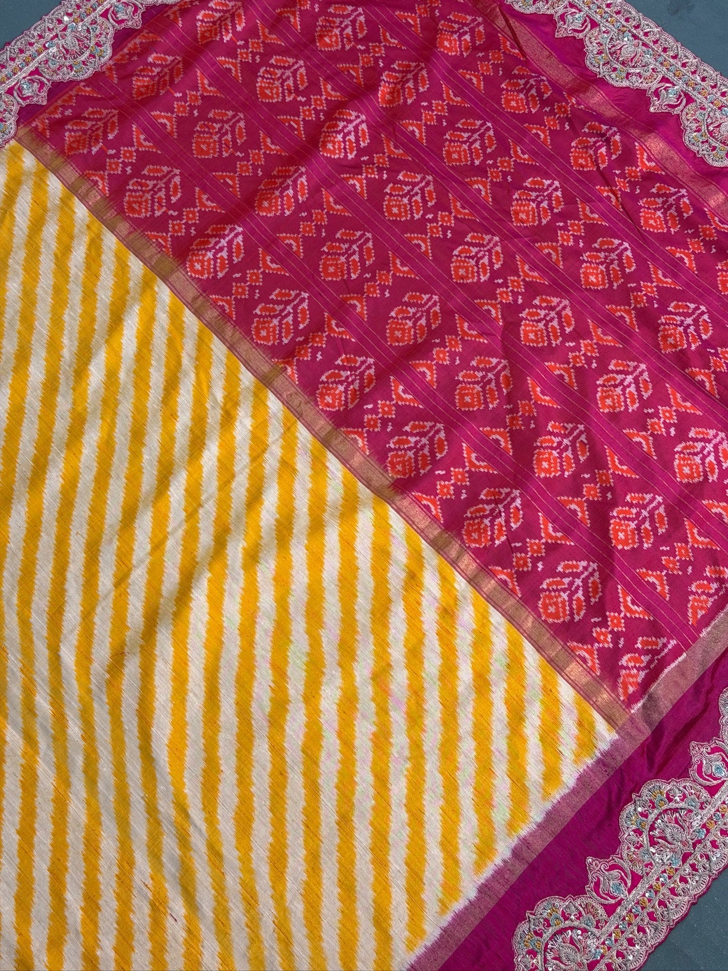 VIRASAT 400: Mustard Raw Silk Saree with Handcrafted Zardozi Artistry