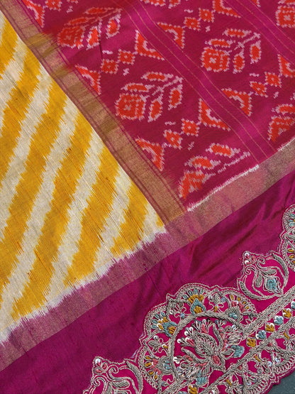 VIRASAT 400: Mustard Raw Silk Saree with Handcrafted Zardozi Artistry