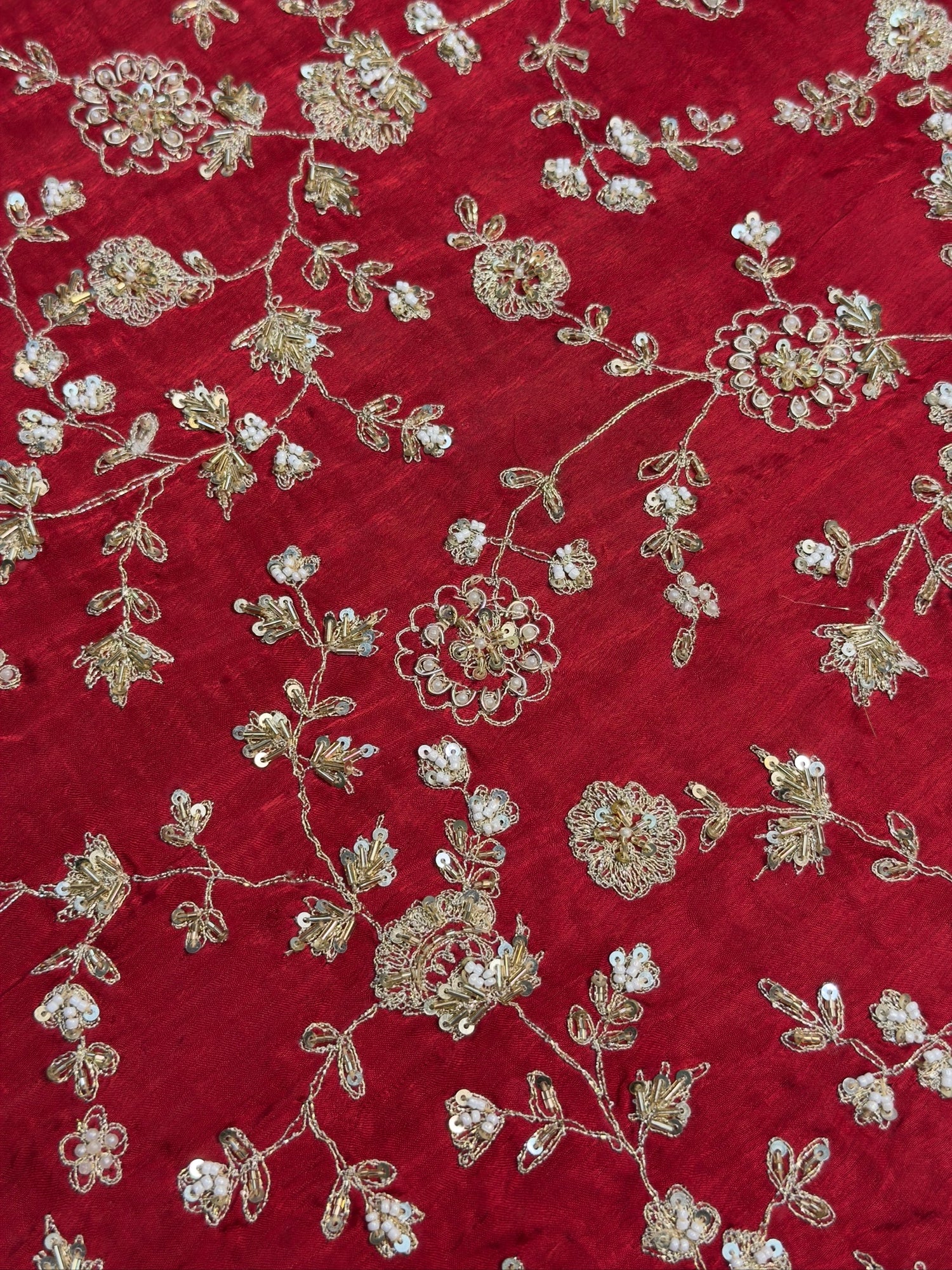 VIRASAT 394: Bridal Red Soft Crepe Silk Saree with Hand Zardozi Work