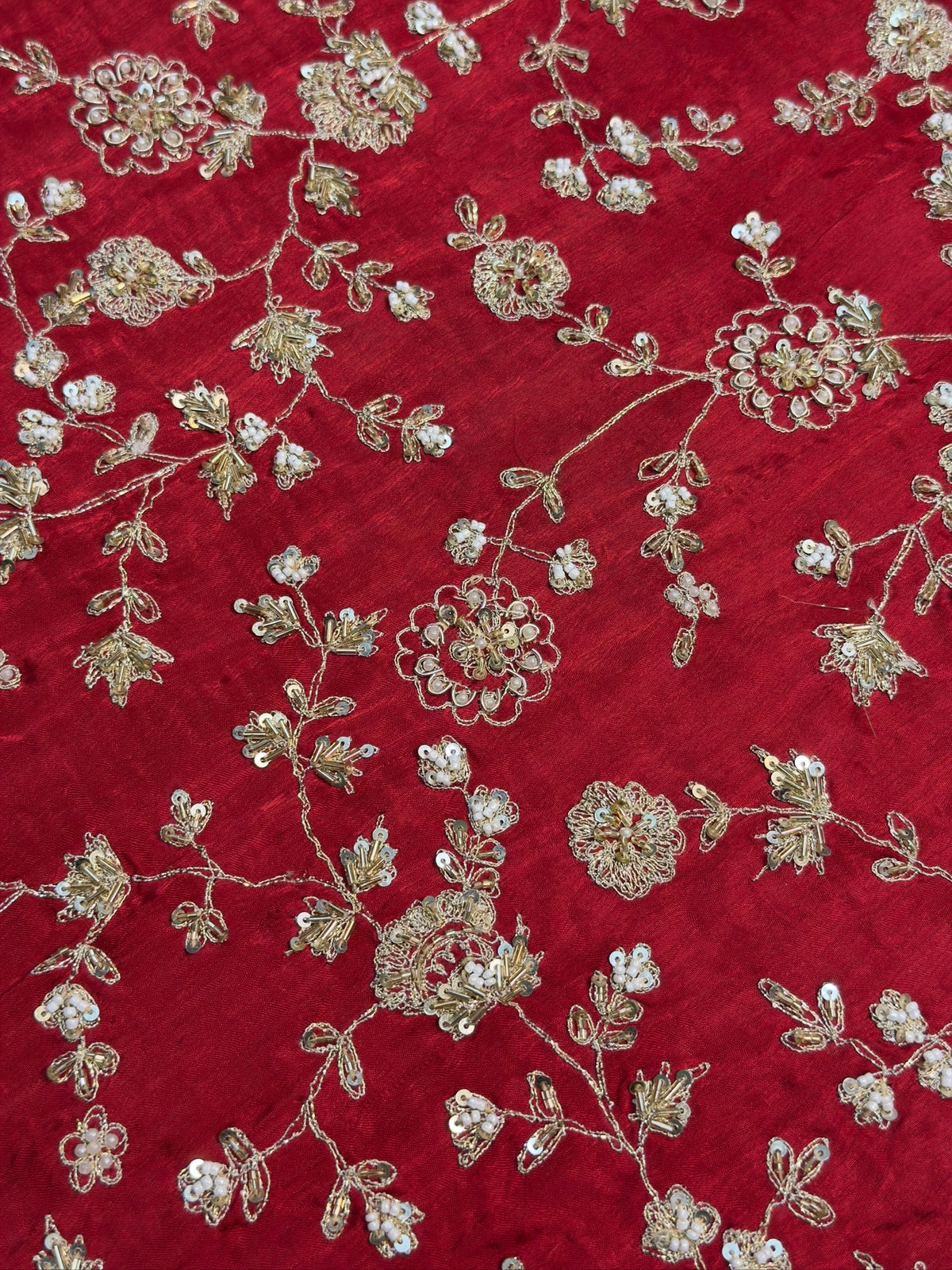 VIRASAT 394: Bridal Red Soft Crepe Silk Saree with Hand Zardozi Work