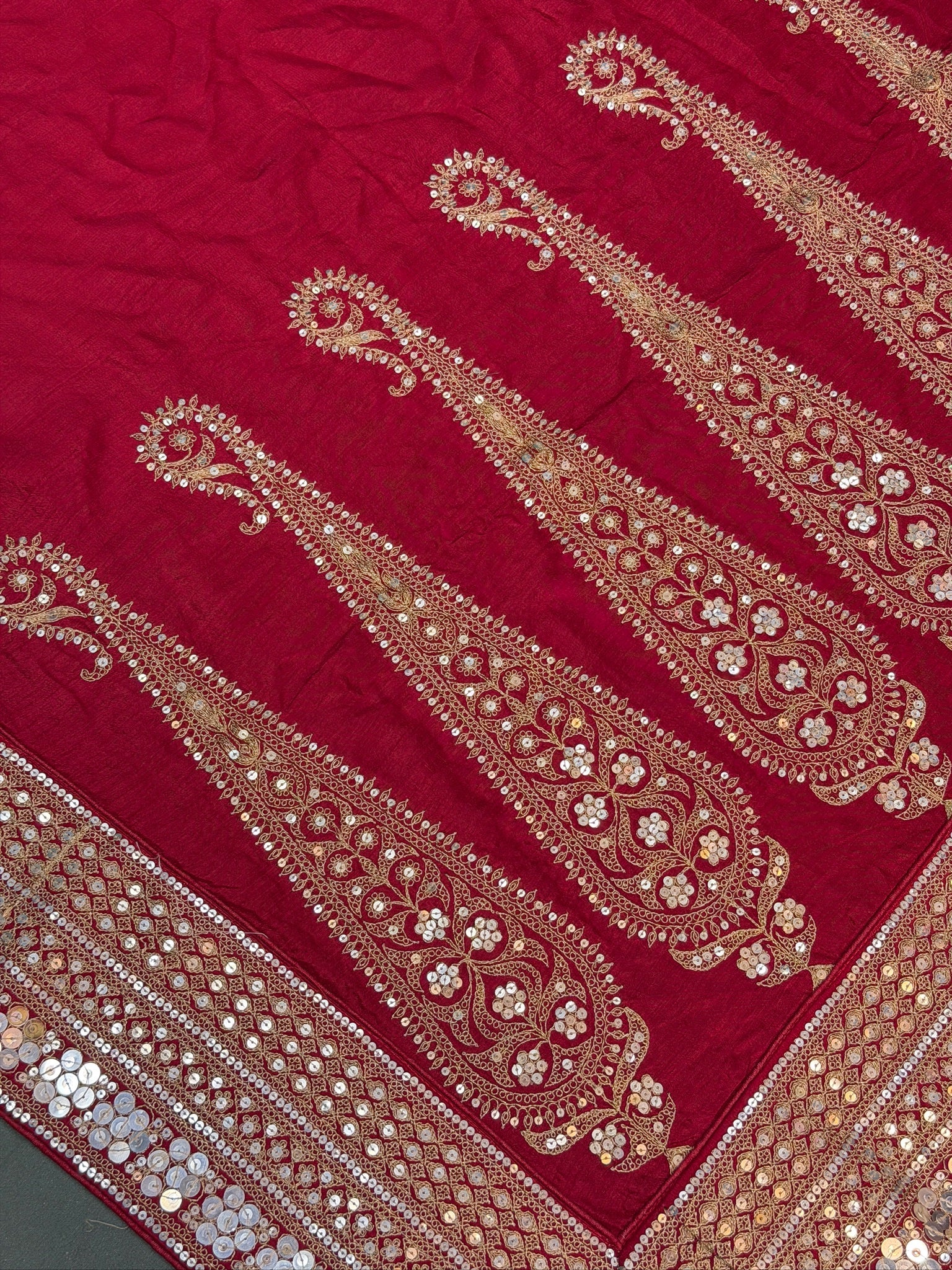 VIRASAT 393: Blood Red Raw Silk Saree with Hand Zardozi Work
