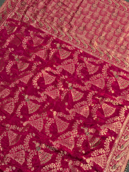 VIRASAT 415: Magenta Crepe Silk Saree with Hand Zardozi Work &amp; Designer Border