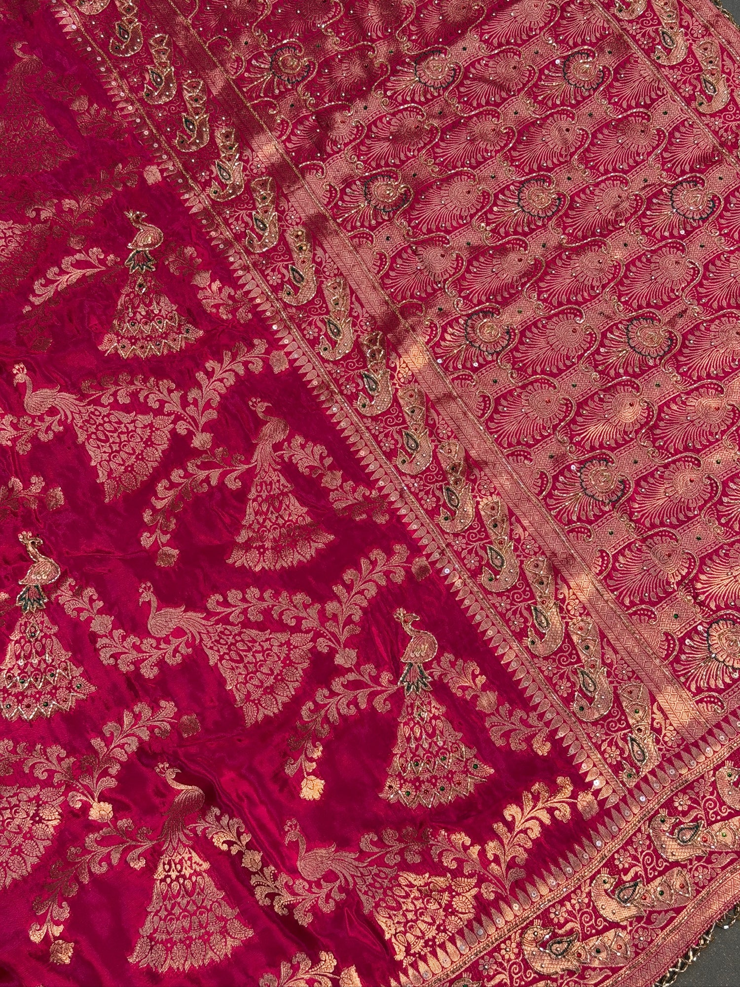 VIRASAT 415: Magenta Crepe Silk Saree with Hand Zardozi Work &amp; Designer Border