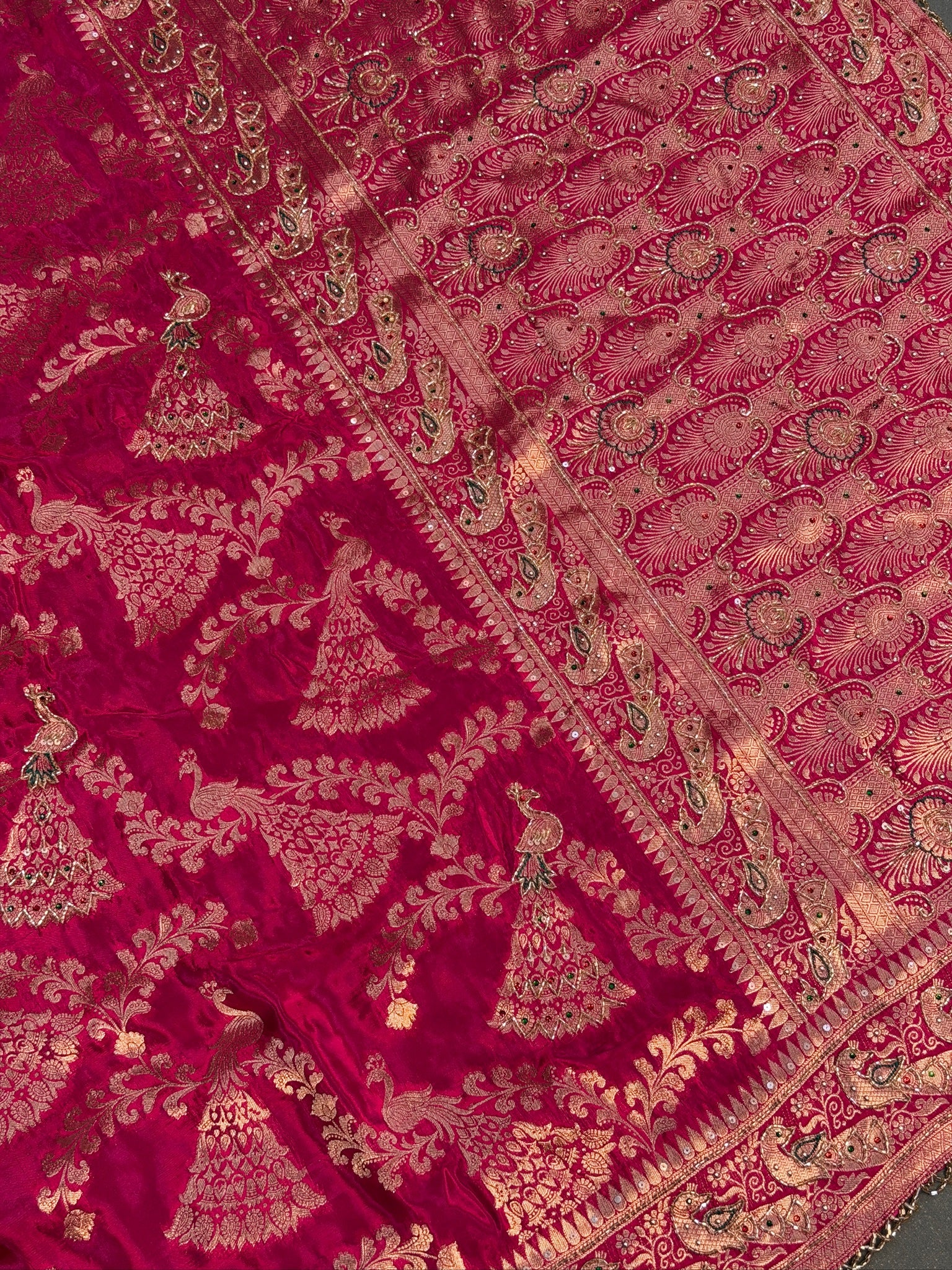 VIRASAT 415: Magenta Crepe Silk Saree with Hand Zardozi Work &amp; Designer Border
