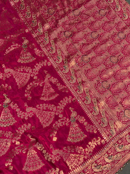 VIRASAT 415: Magenta Crepe Silk Saree with Hand Zardozi Work &amp; Designer Border