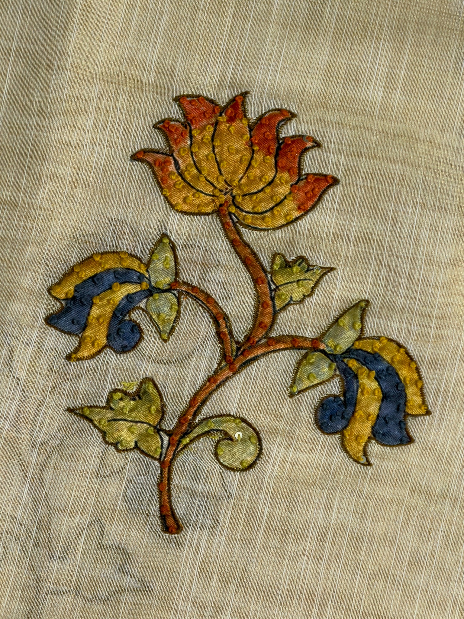 UTSAV BANARAS 397: Golden Glow Cotton Tissue Saree with Kaatha &amp; Kalamkari Work