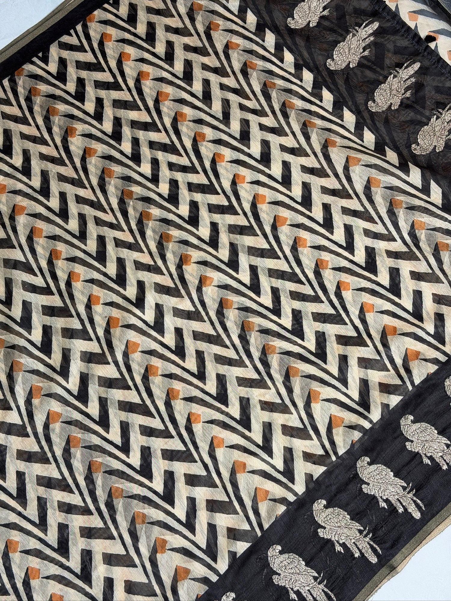 UTSAV BANARAS 395: Blackish Gold Cotton Tissue Saree with Kaatha &amp; Zigzag Work