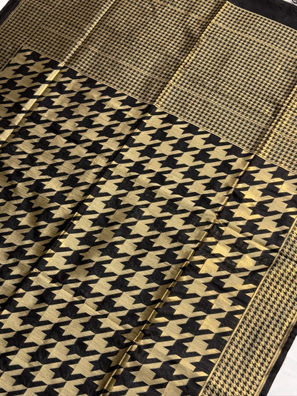 UTSAV BANARAS 402: Black Gold Raw Silk Saree with Abstract Designer Weave