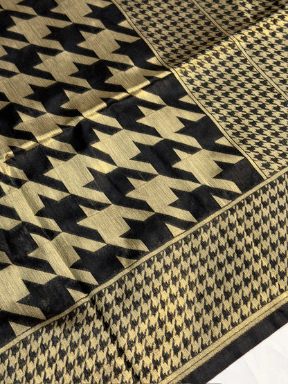 UTSAV BANARAS 402: Black Gold Raw Silk Saree with Abstract Designer Weave