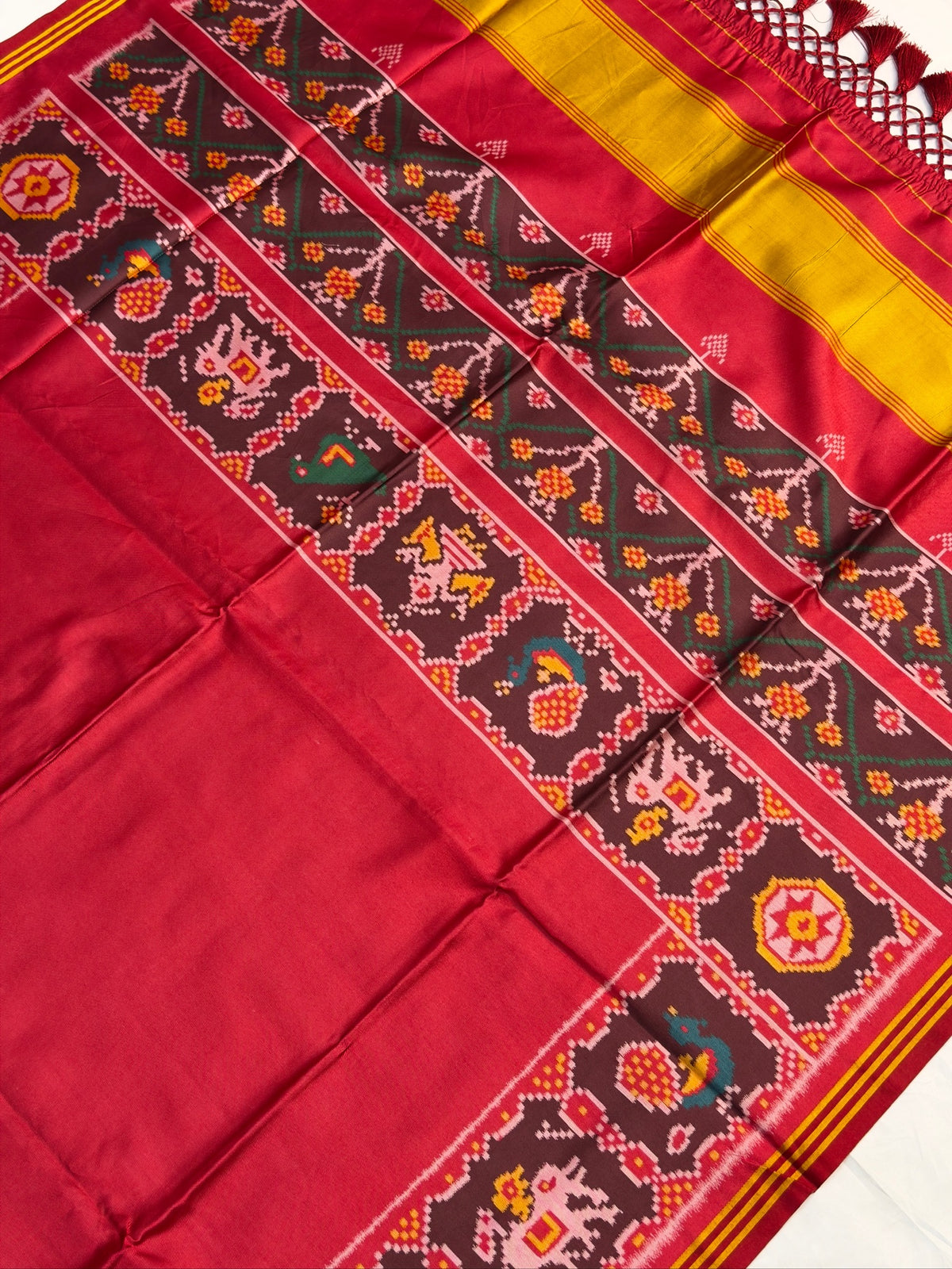 UTSAV BANARAS 400: Glossy Red Patola Silk Saree with Traditional Ikkat Design