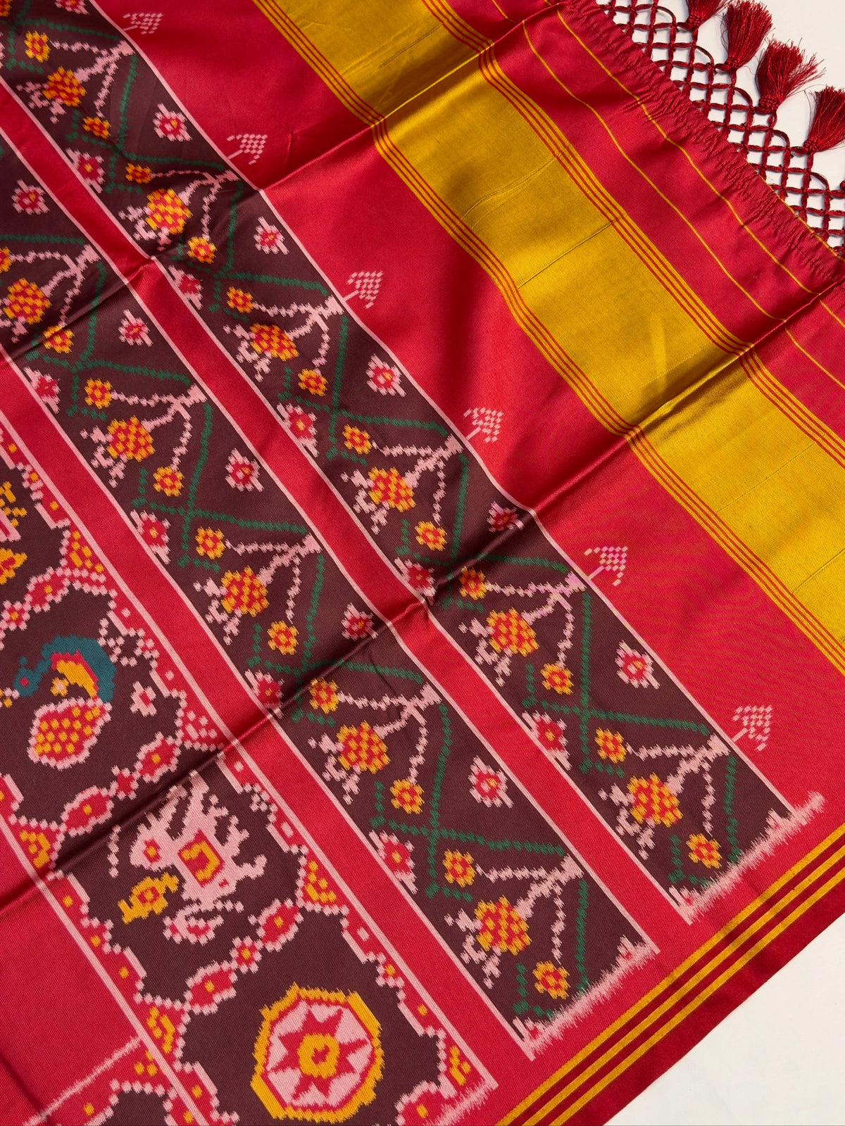 UTSAV BANARAS 400: Glossy Red Patola Silk Saree with Traditional Ikkat Design