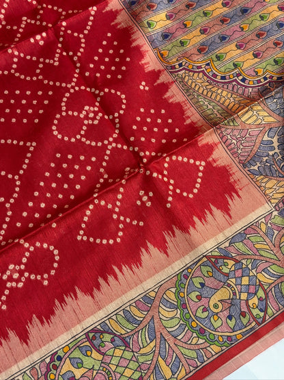 UTSAV BANARAS 406: Crimson Red Saree with Chunari Buti Weave &amp; Kalamkari Printed Pallu