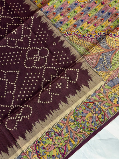 UTSAV BANARAS 405: Deep Wine Saree with Chunari Buti Weave &amp; Kalamkari Printed Pallu