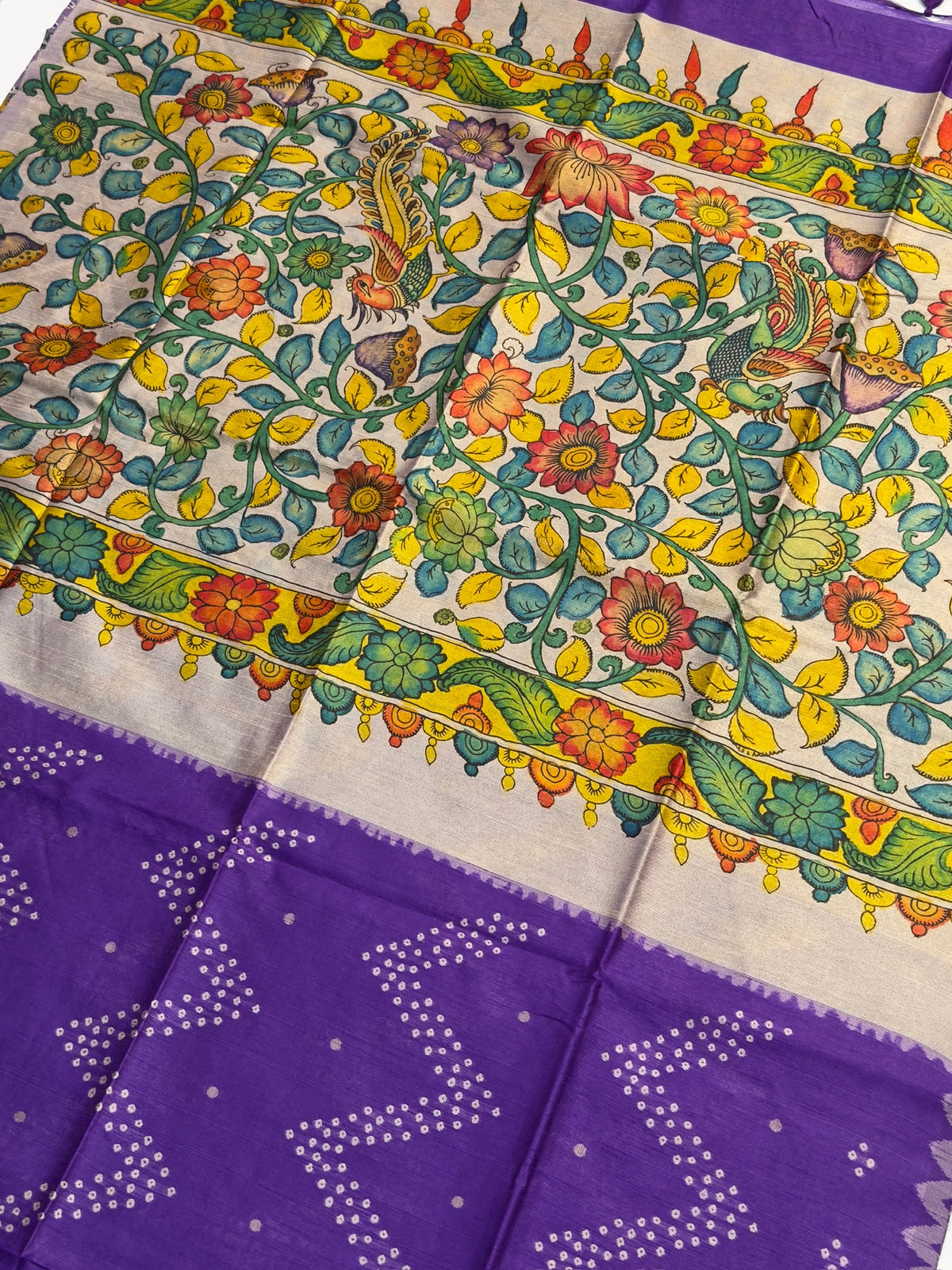 UTSAV BANARAS 404: Violet Saree with Chunari Buti Weave &amp; Kalamkari Printed Pallu